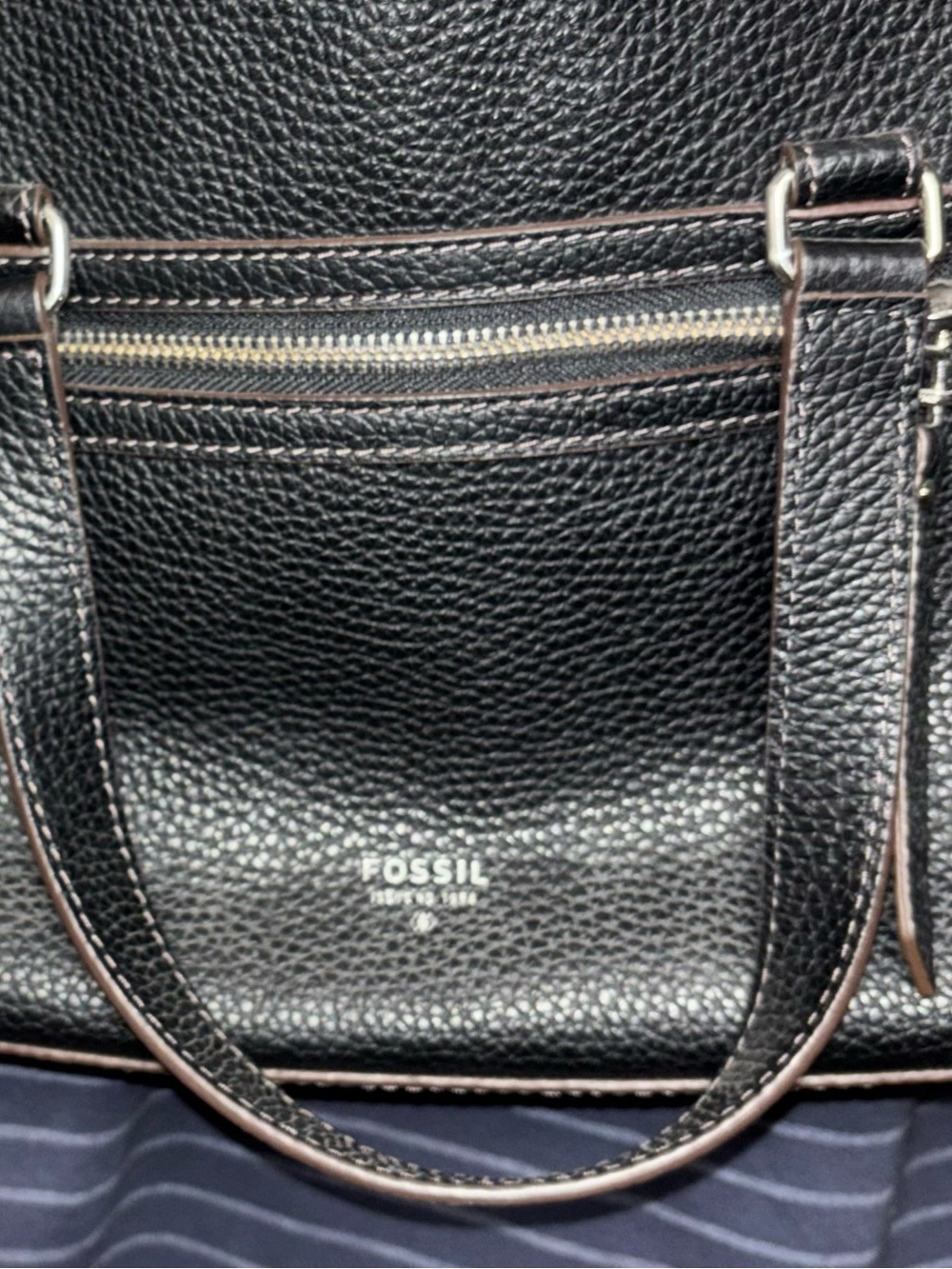 Fossil Black Pebbled Leather Convertible Satchel Crossbody Purse Mid Size - Picture 9 of 16